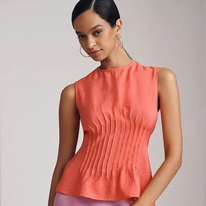🔆 Anthropologie Pink Sleeveless Peplum Blouse with Pleated Waist